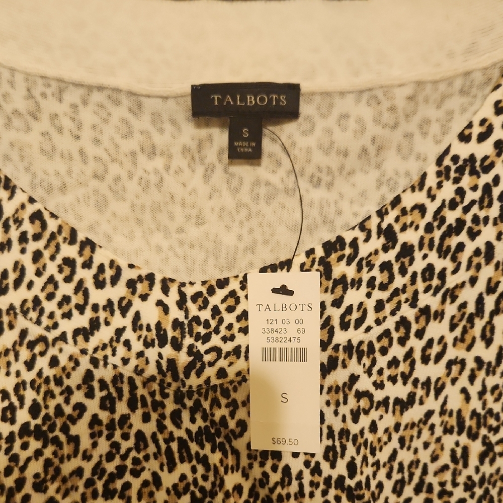 Talbots Black and Cream Fitted Short Sleeve Blouse - Picture 2 of 3